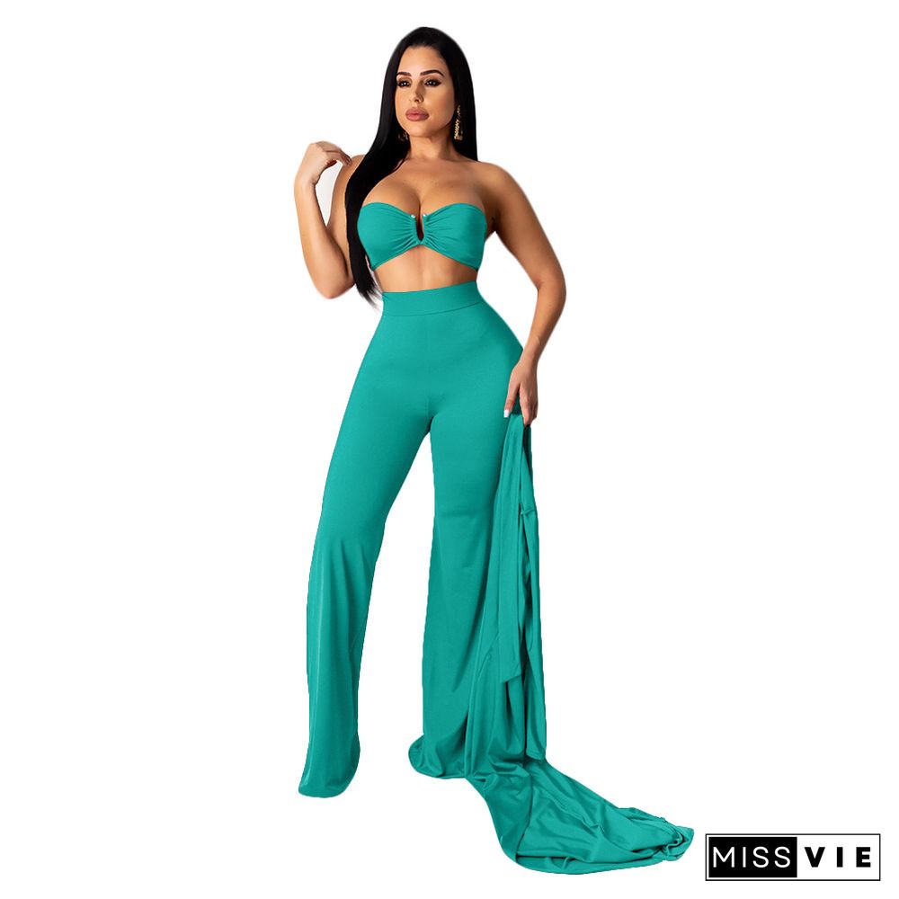 Crop Bra Top Wide Leg Pants Long Cardigan Set