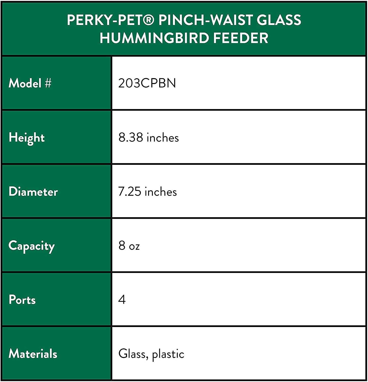 Perky-Pet 8 oz Pinch Waist Glass Hummingbird Feeder