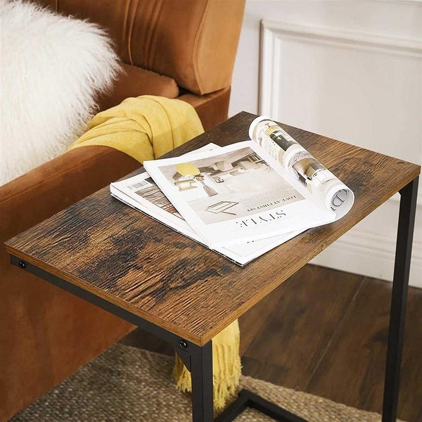 Sofa Side Table， Laptop Table， End Table， Work in Bed or on The Sofa， Simple Structure - Rustic Brown and Black