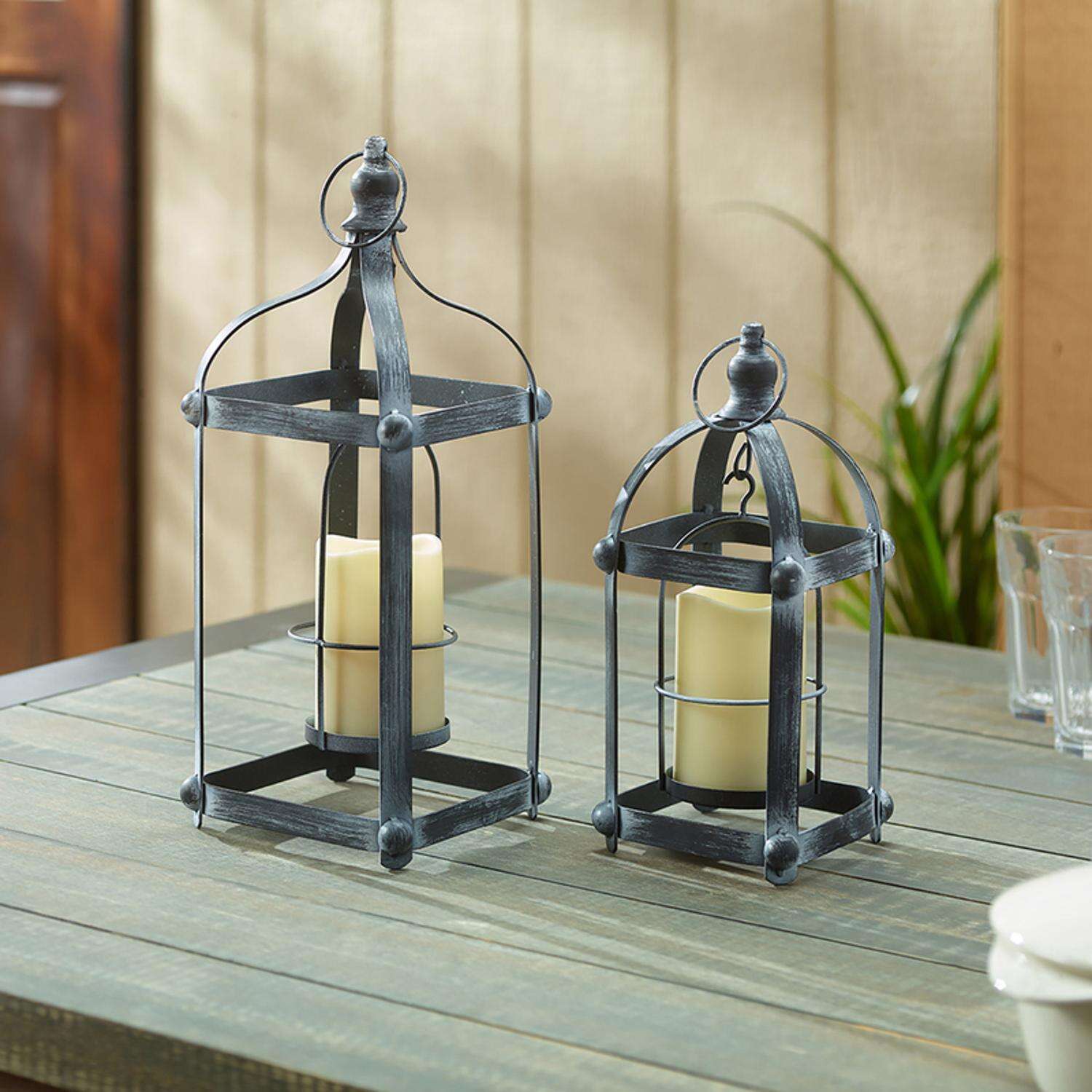 Smart Solar Bradford 15.9 in. Metal Candle Lantern Gray/White