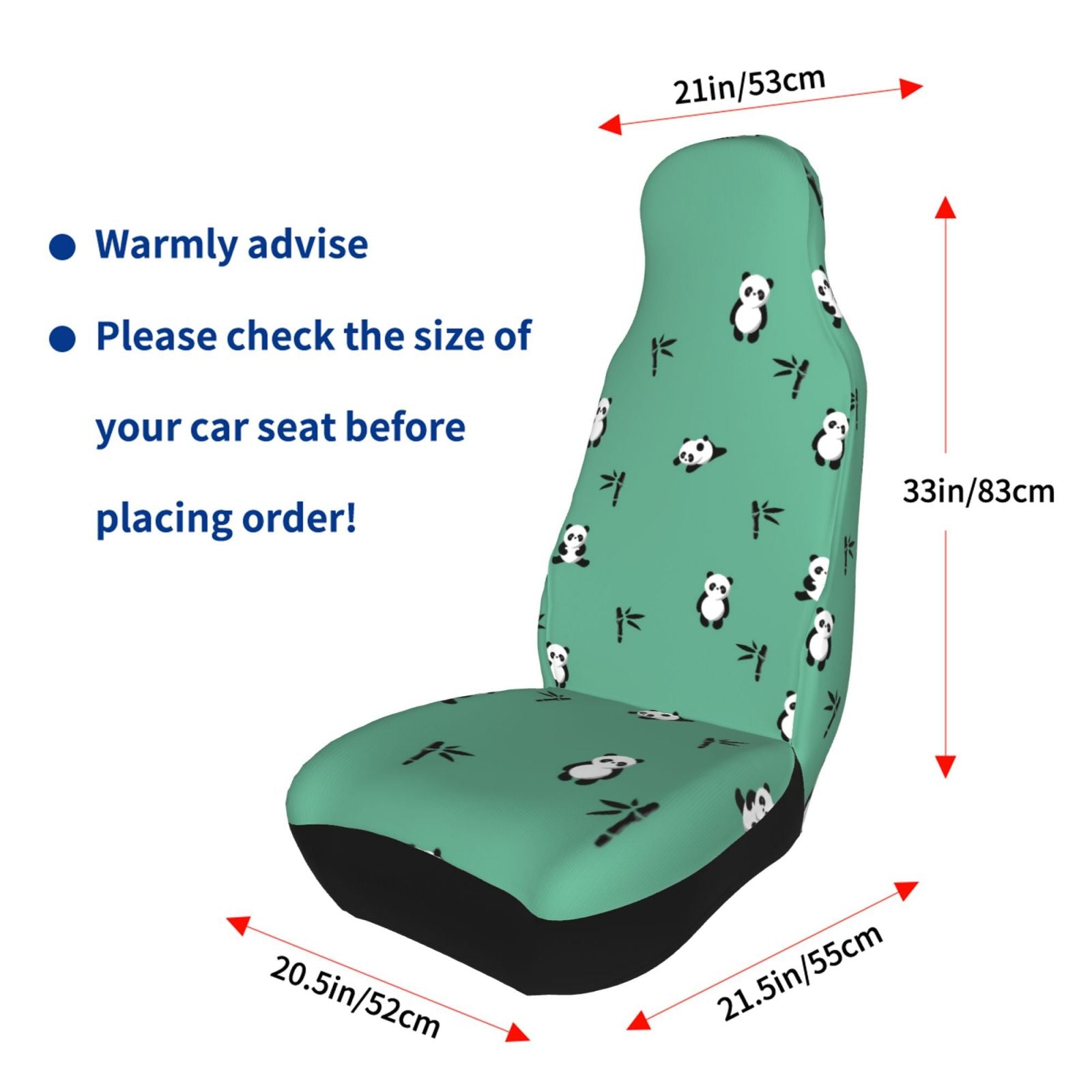 TEQUAN Front Seat Covers， Cute Pandas Green Pattern 2 Piece Car Seat Cover Fit Most Car SUV Truck Van