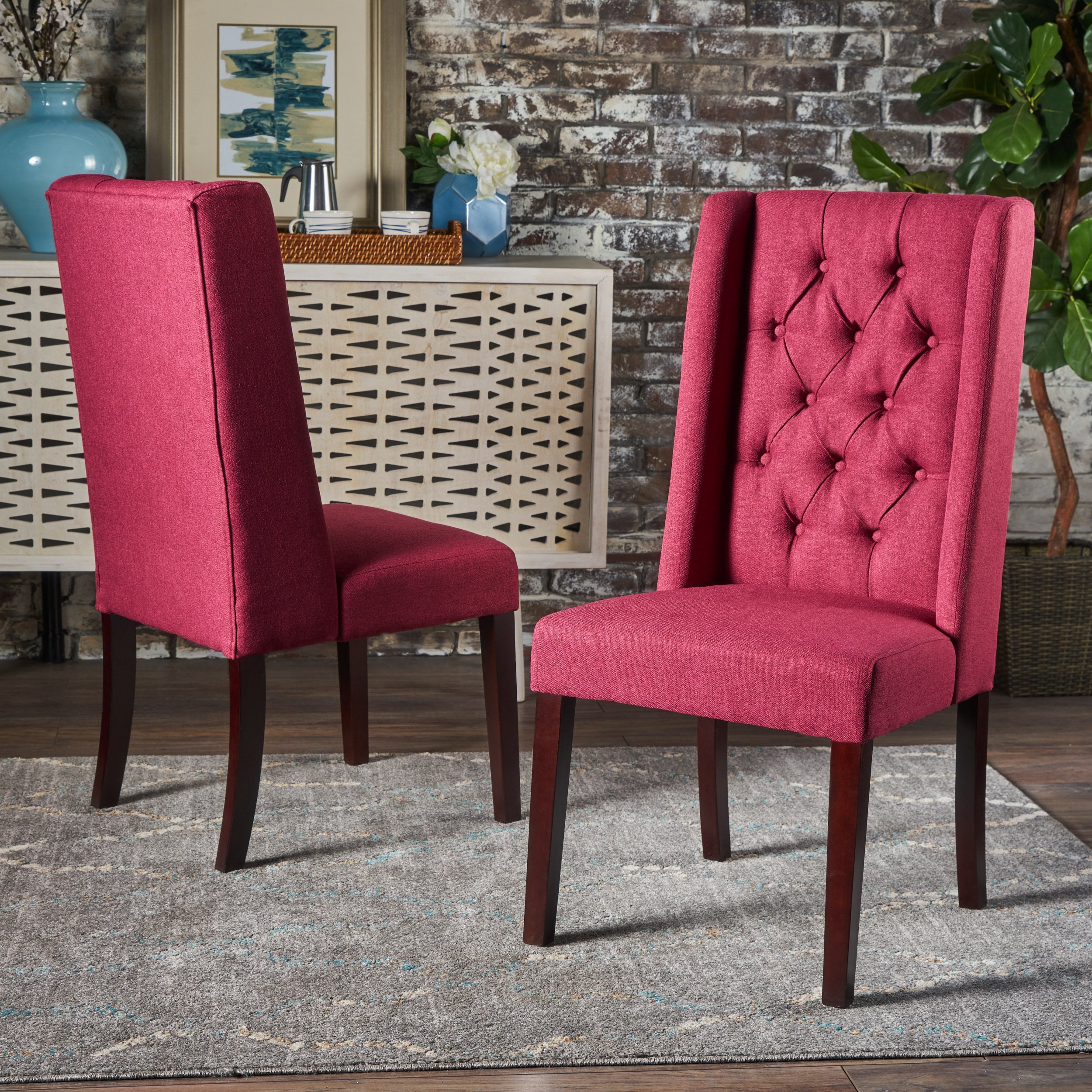 Billings Tufted Fabric High Back Dining Chairs (Set of 2)