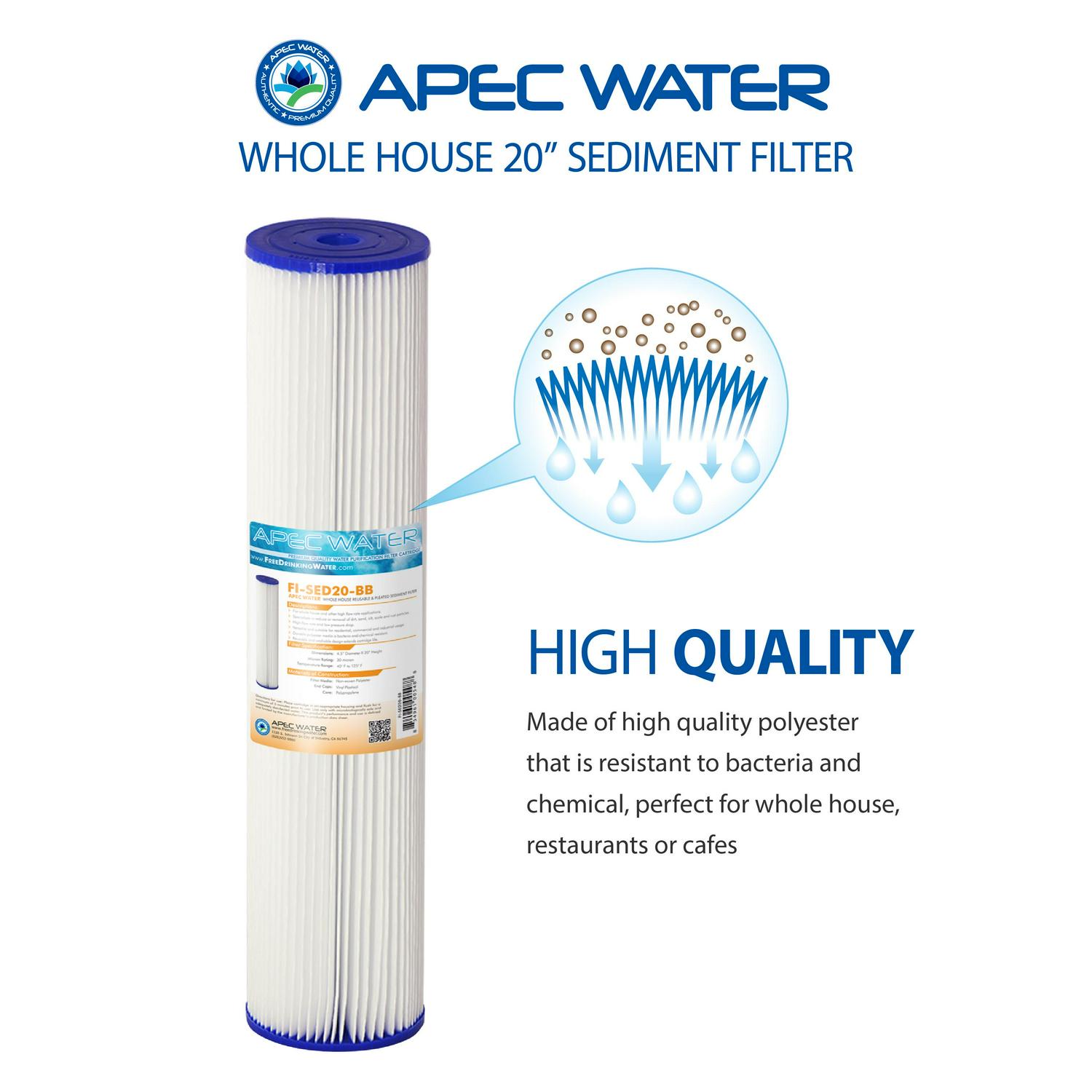 APEC Whole House 1-Stage Water Filtration System Reusable and Washable Pleated Sediment For All Purpose