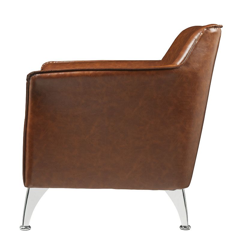 Leatherette Accent Chair with Track Armrest and Welt Trim Details， Brown