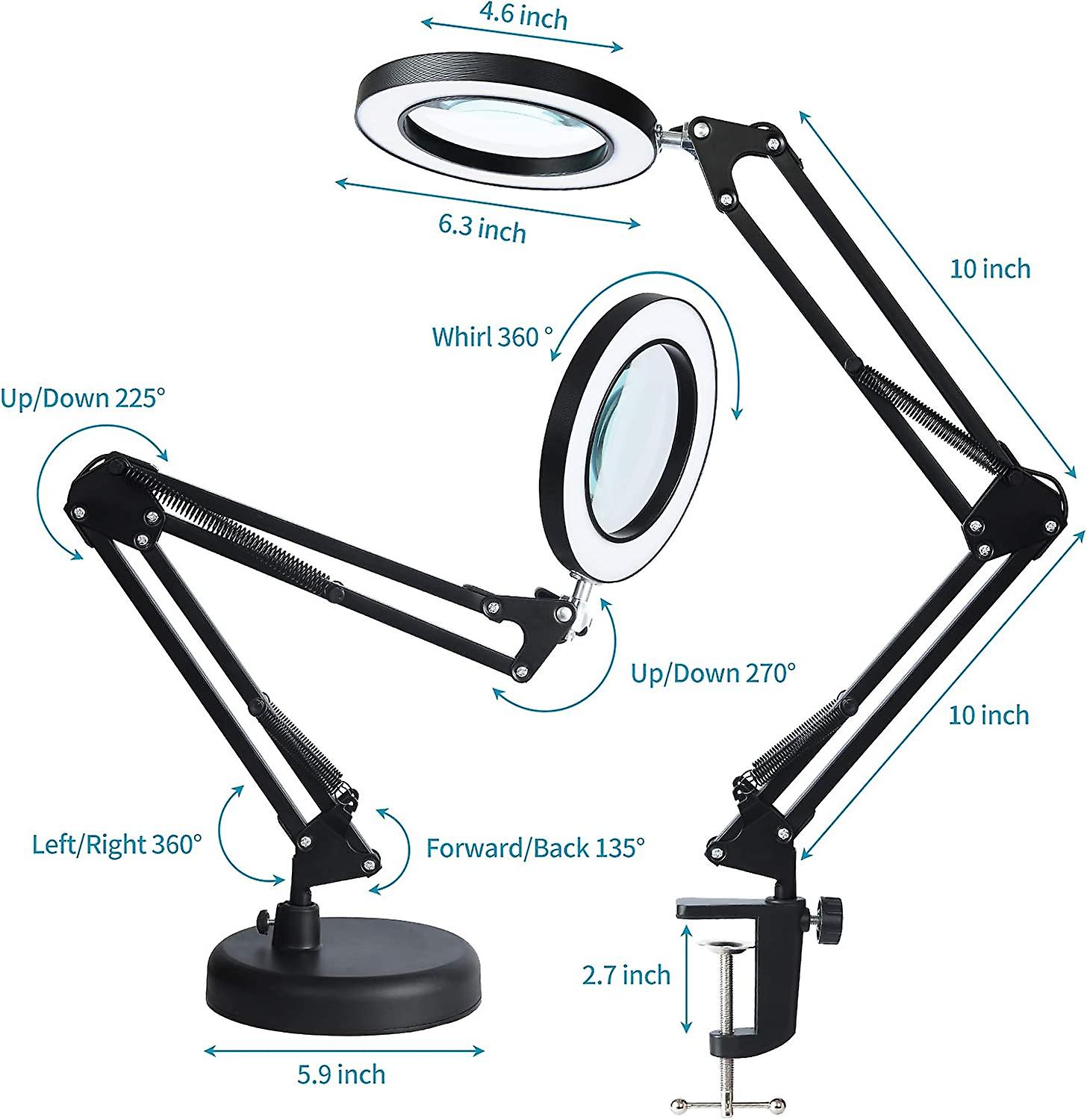 2-in-1 Led Magnifier Desk Lamp With Clamp ，magnifying Glass With Light And Stand，3 Color Modes Stepless Dimming， For Home Office Close Work， Repair， C