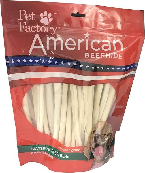 Pet Factory Beefhide Thin Rolls 10-inch Natural Flavored Dog Hard Chews， 35 count