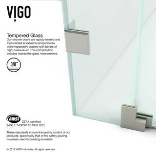 VIGO Pirouette 54 to 60 in. W x 72 in. H Pivot Frameless Shower Door in Brushed Nickel with 38 in. (10mm) Clear Glass VG6042BNCL60