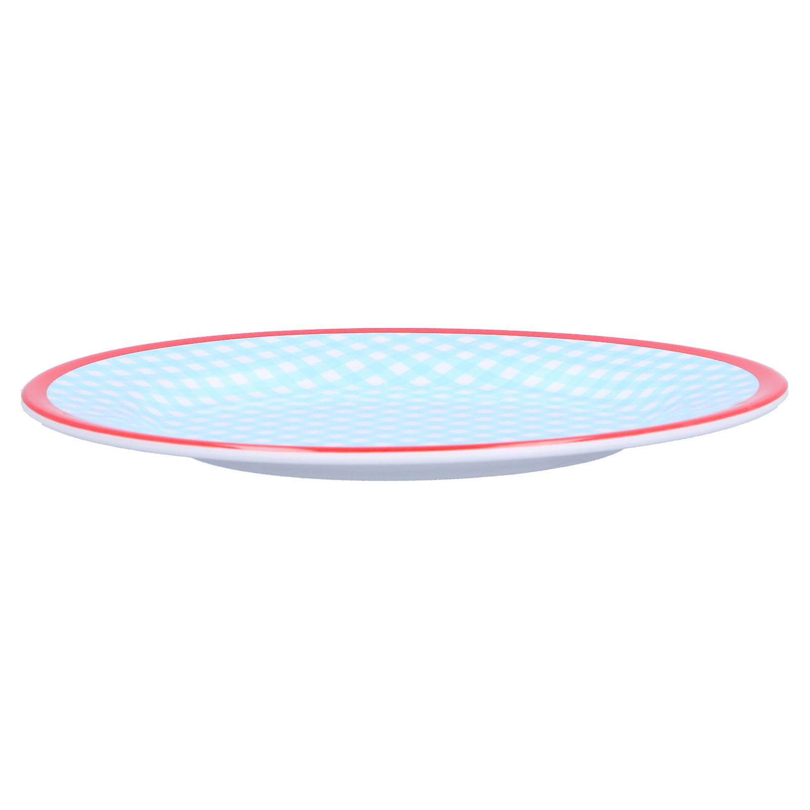 9in Imitation Porcelain Dinner Plate Decorative Reusable Snack Plate Lightweight Tableware For Cakes Fruitlight Blue Grid