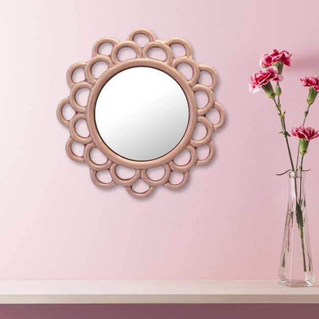 Decorative Round Floral Ceramic Wall Hanging Mirror Pink Stonebriar Collection