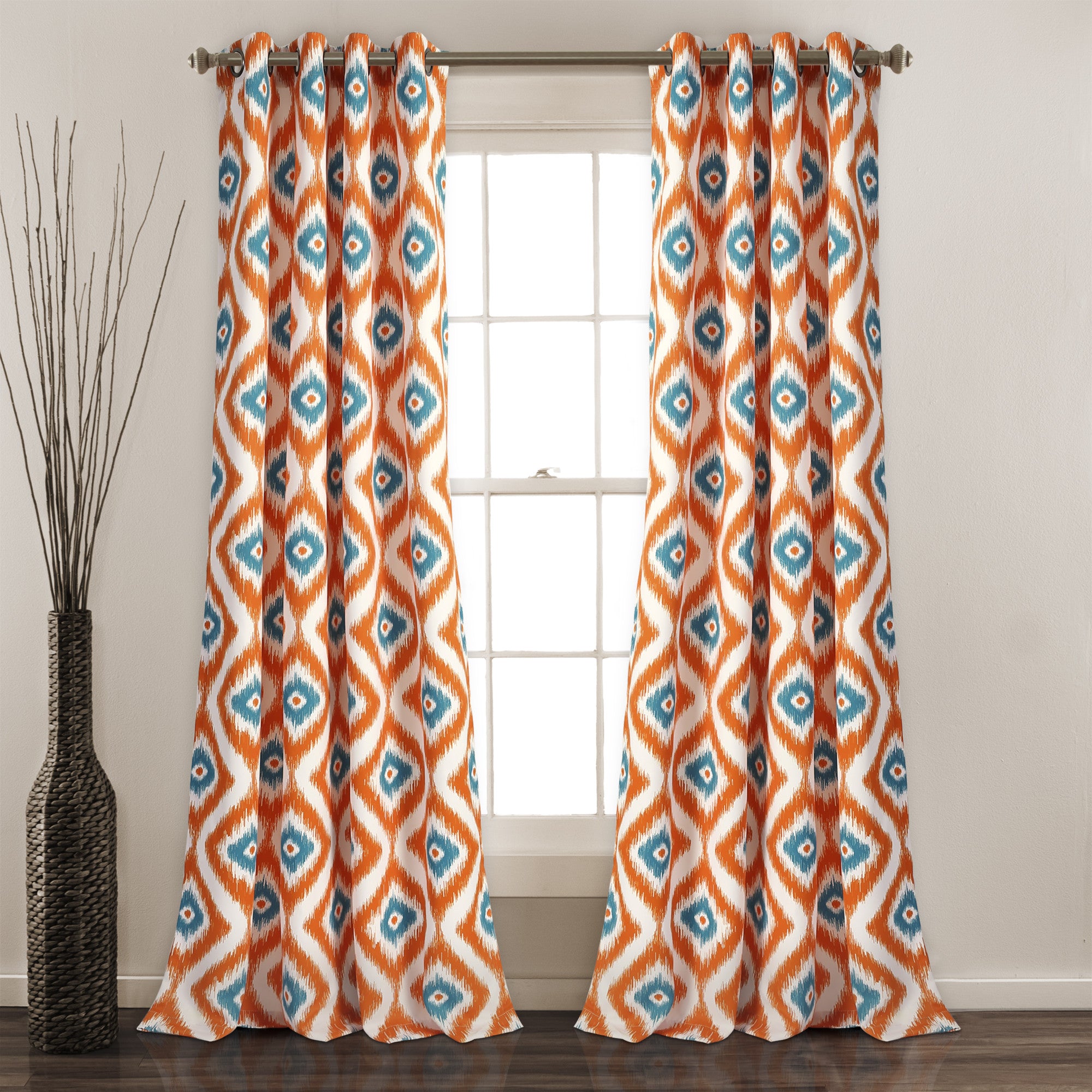 Diamond Ikat Room Darkening Window Curtain Set