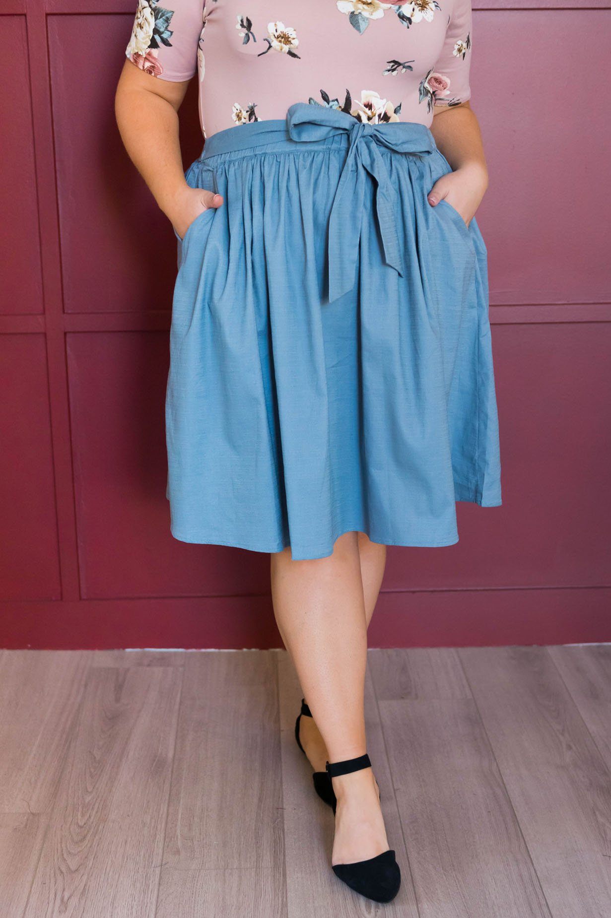 Chambray Tie Waist Skirt