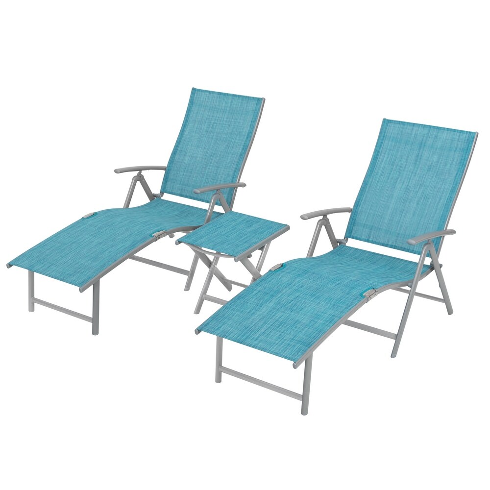 VredHom Outdoor Portable Folding Chaise Lounge Chair with Table (Set of 3)   70\