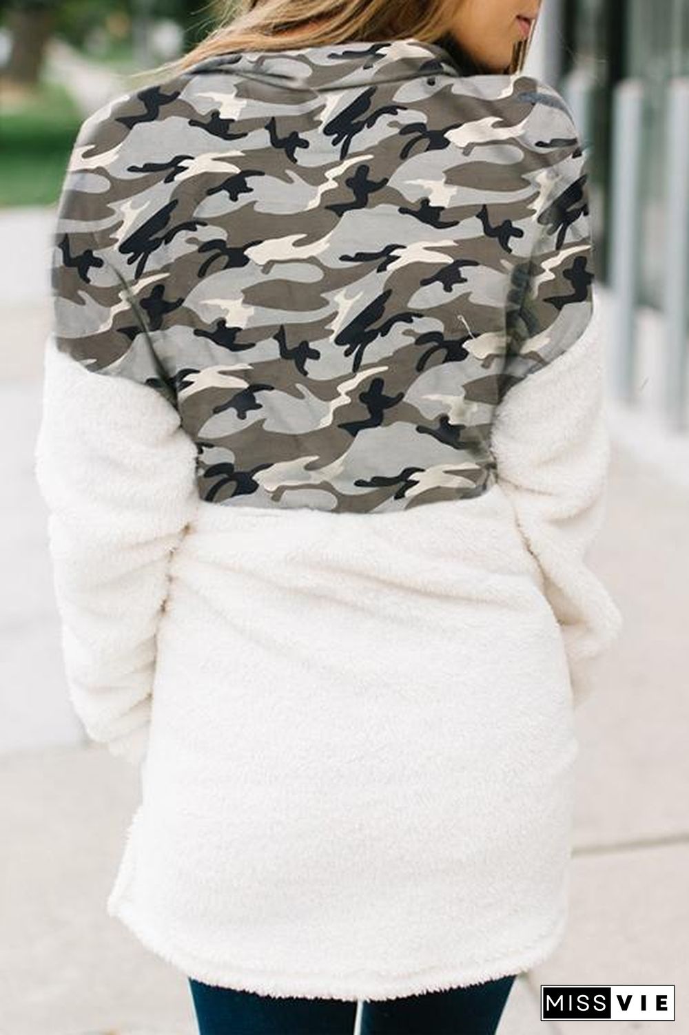 Camouflage Plush Patchwork Hoodie