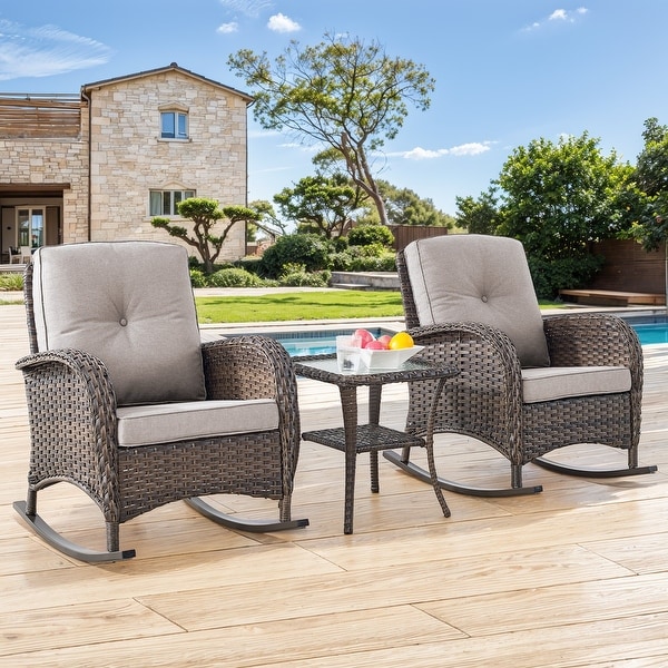 Gymojoy Patio Furniture Set PE Wicker Rocking Chairs and Side Table