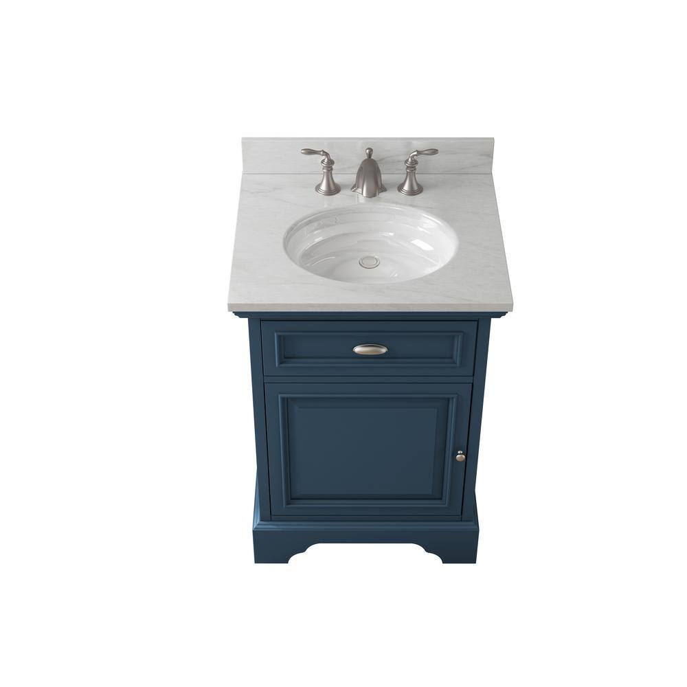 Home Decorators Collection Sadie 25 in. W x 21 34 in. D x 35 in. H Vanity in Smokey Blue with Natural White Marble Top and White Sink TJ-SDV2521BLU