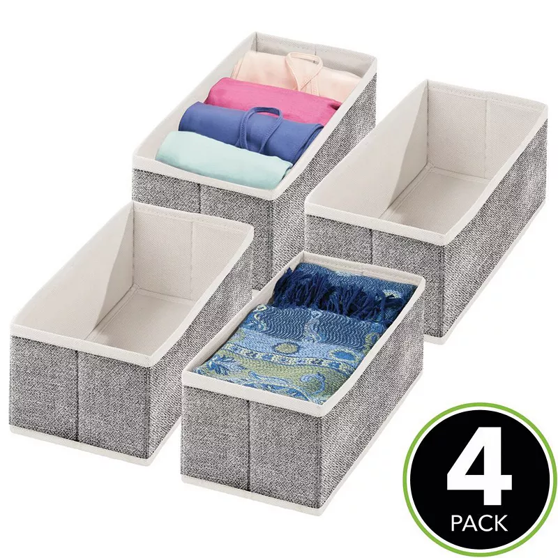 mDesign Soft Fabric Dresser Drawer and Closet Storage Organizer， 4 Pack - Gray