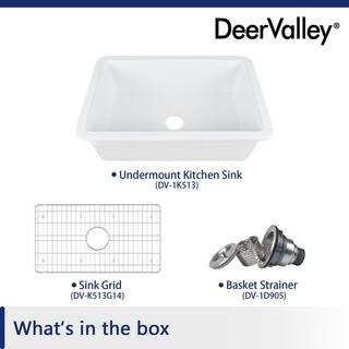 DEERVALLEY Glen White Rectangular Fireclay 32 in. Single Bowl UndermountDrop-In Kitchen Sink with Basket Strainer and Sink Grid DV-1K513