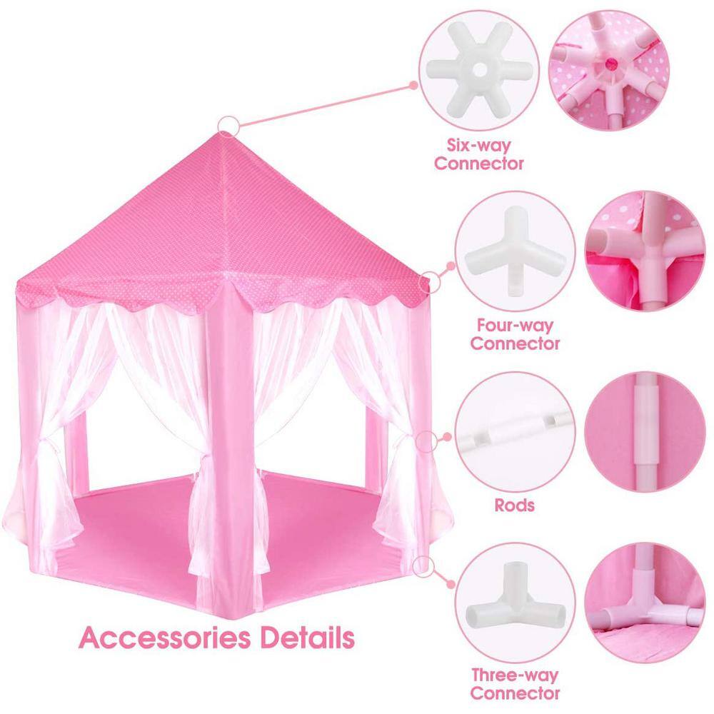 Watnature Kids Play Tent with LED Lights Princess Castle Tent Hexagon Large Playhouse Toys for Children Indoor Outdoor Games Warmtent