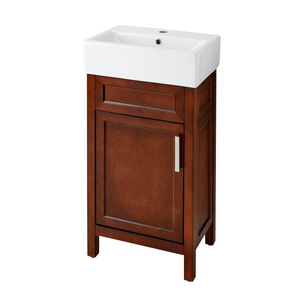 Home Decorators Collection Arvesen 18 in. W x 12 in. D Vanity in Tobacco with Ceramic Vanity Top in White with White Sink Arvesen 18T