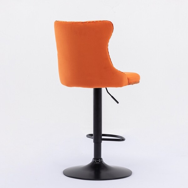 Swivel Velvet Orange Barstools Adjusatble Seat Height (Set of 2)