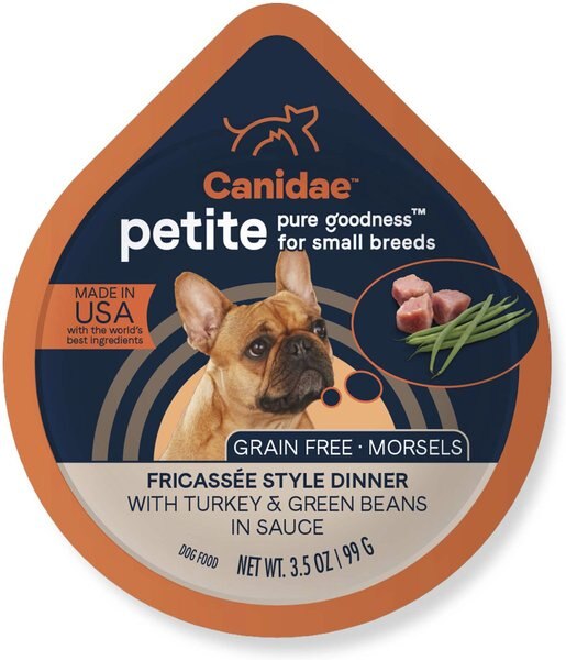 CANIDAE PURE Petite All Stages Small Breed Fricassee Style Dinner with Turkey and Green Beans Wet Dog Food Trays， 3.5-oz， case of 12