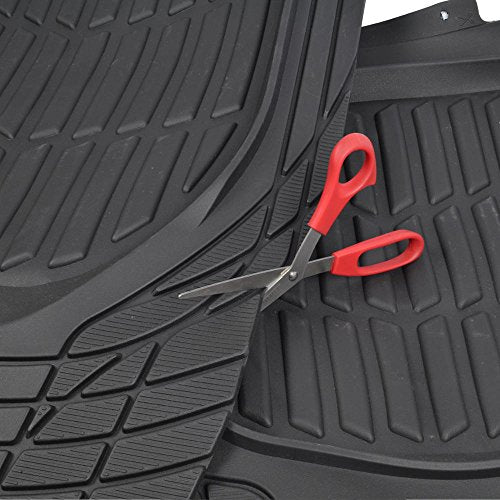 Motor Trend FlexTough Contour-2 Piece Front Car Floor Mats- Black FlexTough Contour Liners-Deep Dish Heavy Duty Rubber Floor Mats for Car SUV Truck and Van-All Weather Protection， Universal Trim to Fit