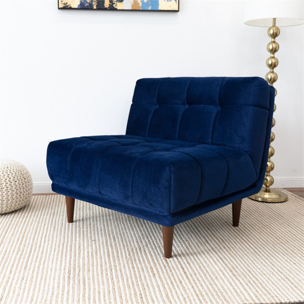 Alia Mid Century Modern Tight Back Velvet Lounge Chair in Dark Blue   Midcentury   Armchairs And Accent Chairs   by Homesquare  Houzz