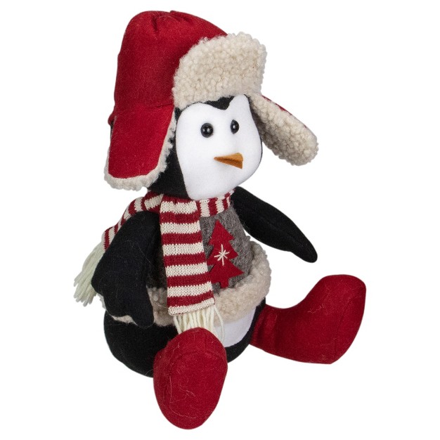 Red White And Gray Sitting Winter Penguin Christmas Tabletop Decoration