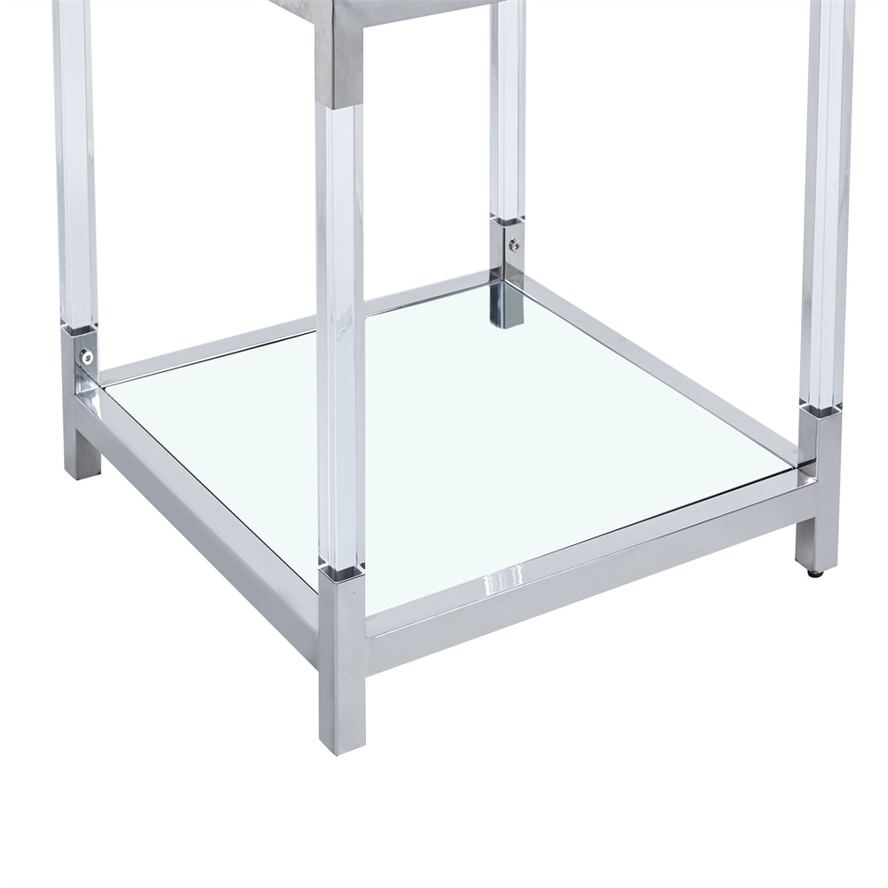 Stainless Steel End Table with Acrylic Frame and Glass Top