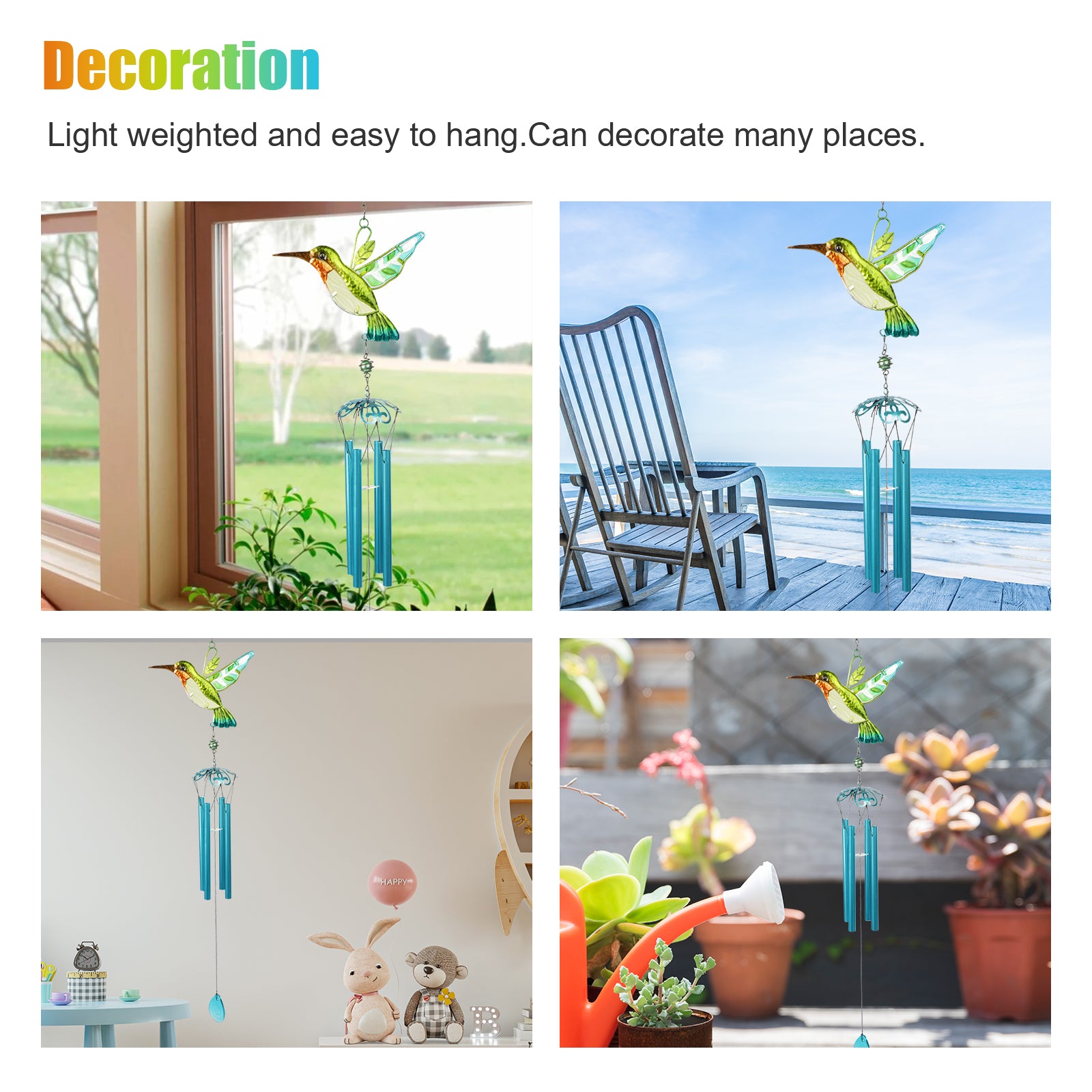 Hummingbird Wind Chimes， EEEkit Hummingbird Metal Tubes Wind Chime Bell Waterproof Wall Hanging Ornament Wind Chimes for Outdoor Indoor Gardening Yard Pathway Decoration