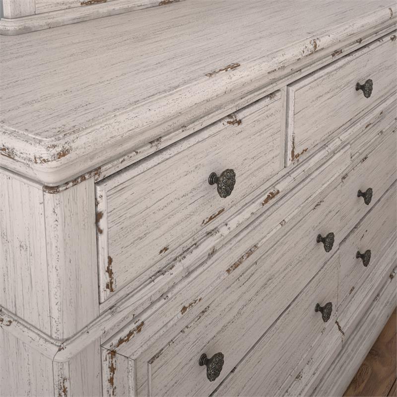 Providence Antique White Wood Seven Drawer Dresser