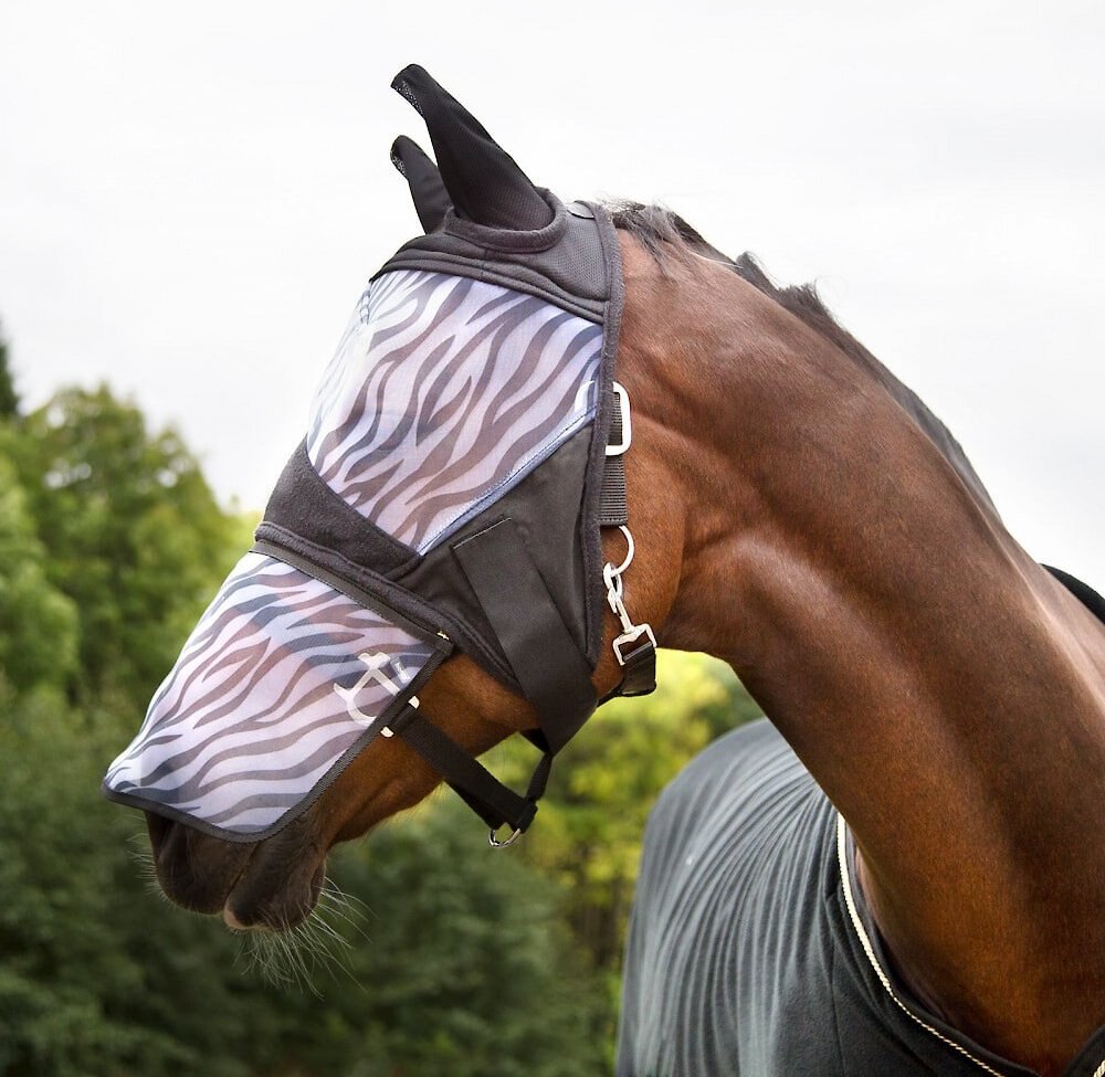 Horze Equestrian Zebra Horse Fly Mask， Black