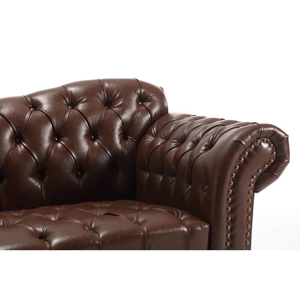 Luxury Classic America Chesterfield Camel Back Armchair Living Room Loveseat  Bonded Leather