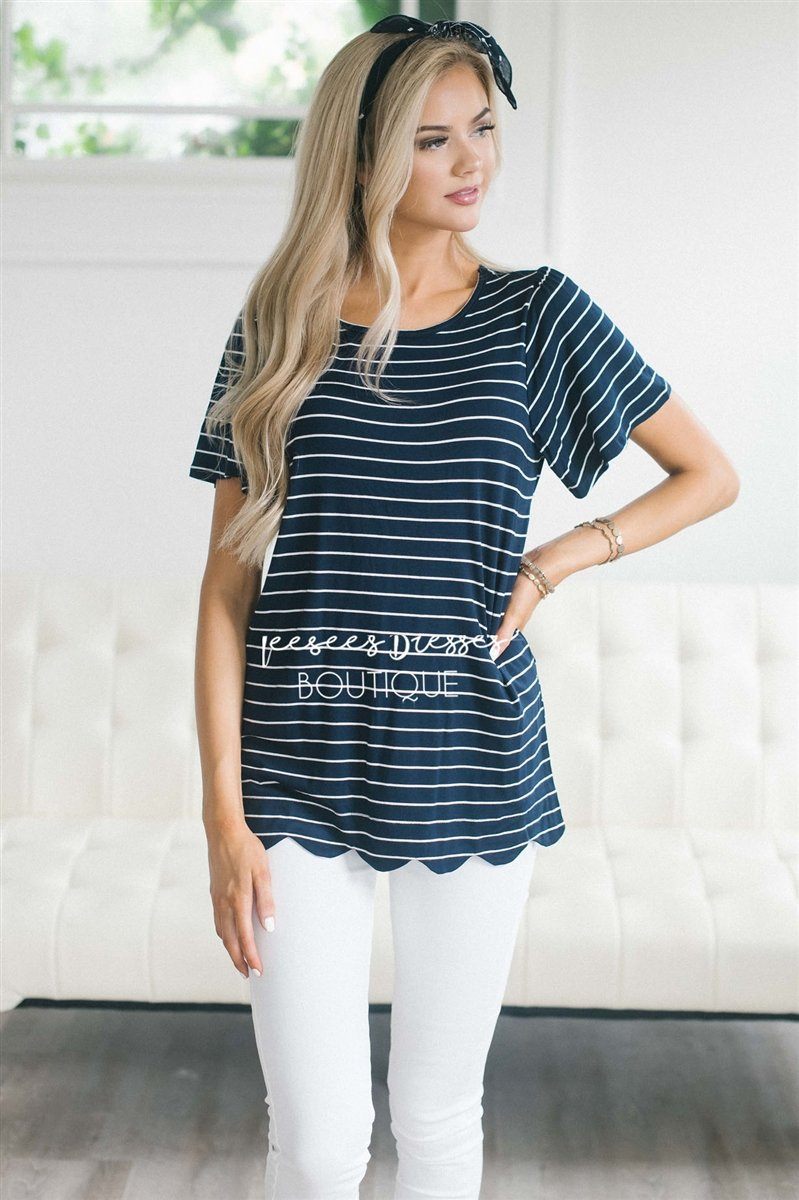 Striped Scallop Hem Top