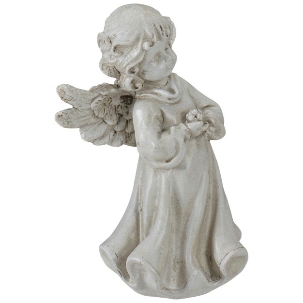 Angel Girl Holding Flower Outdoor Garden Statue