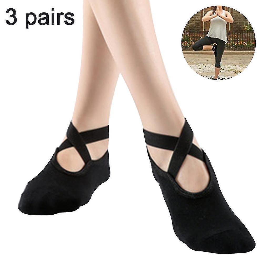 3 Pairs Yoga Socks For Women Non-slip Grips and Straps， Ideal For Pilates， Pure Barre， Ballet， Dance，