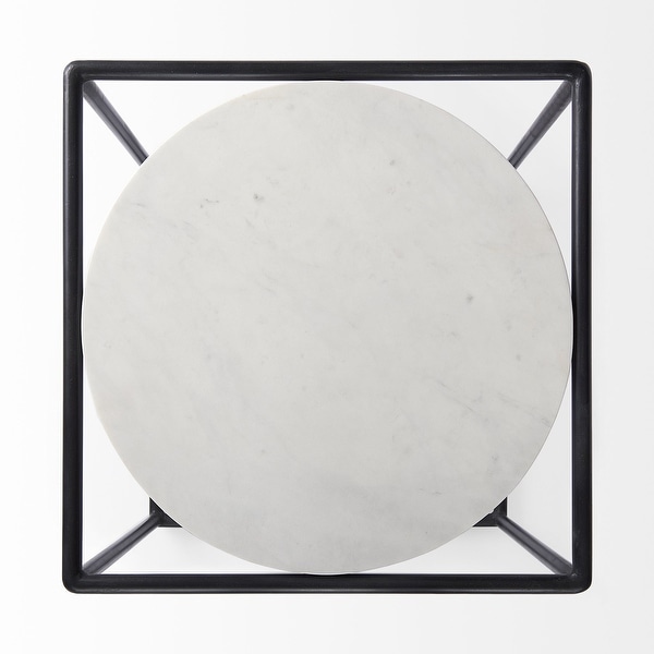 Suspended White Marble Black Metal Geo Side Table - 22