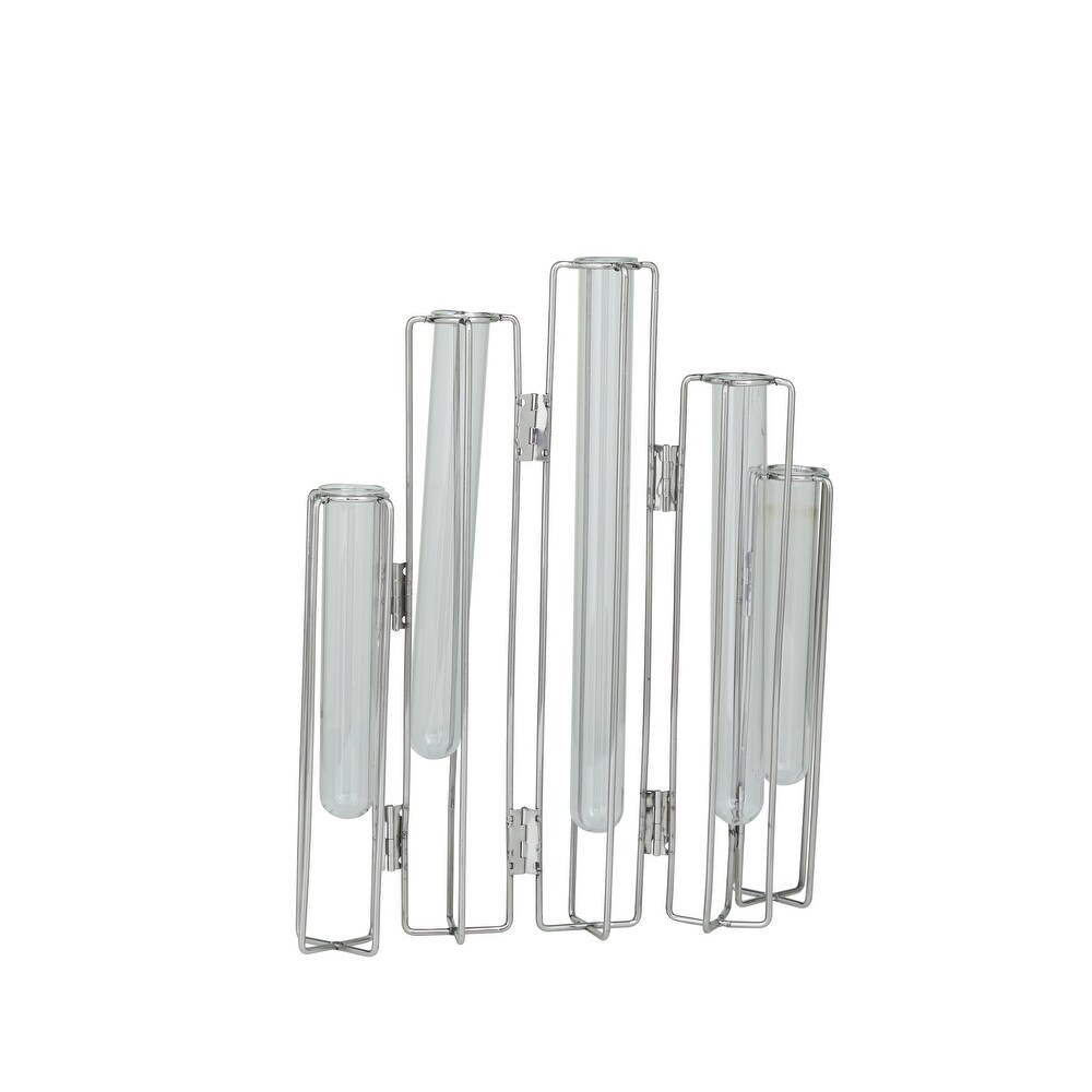Gold or Silver Metal Foldable Vase with Clear Glass Tubes
