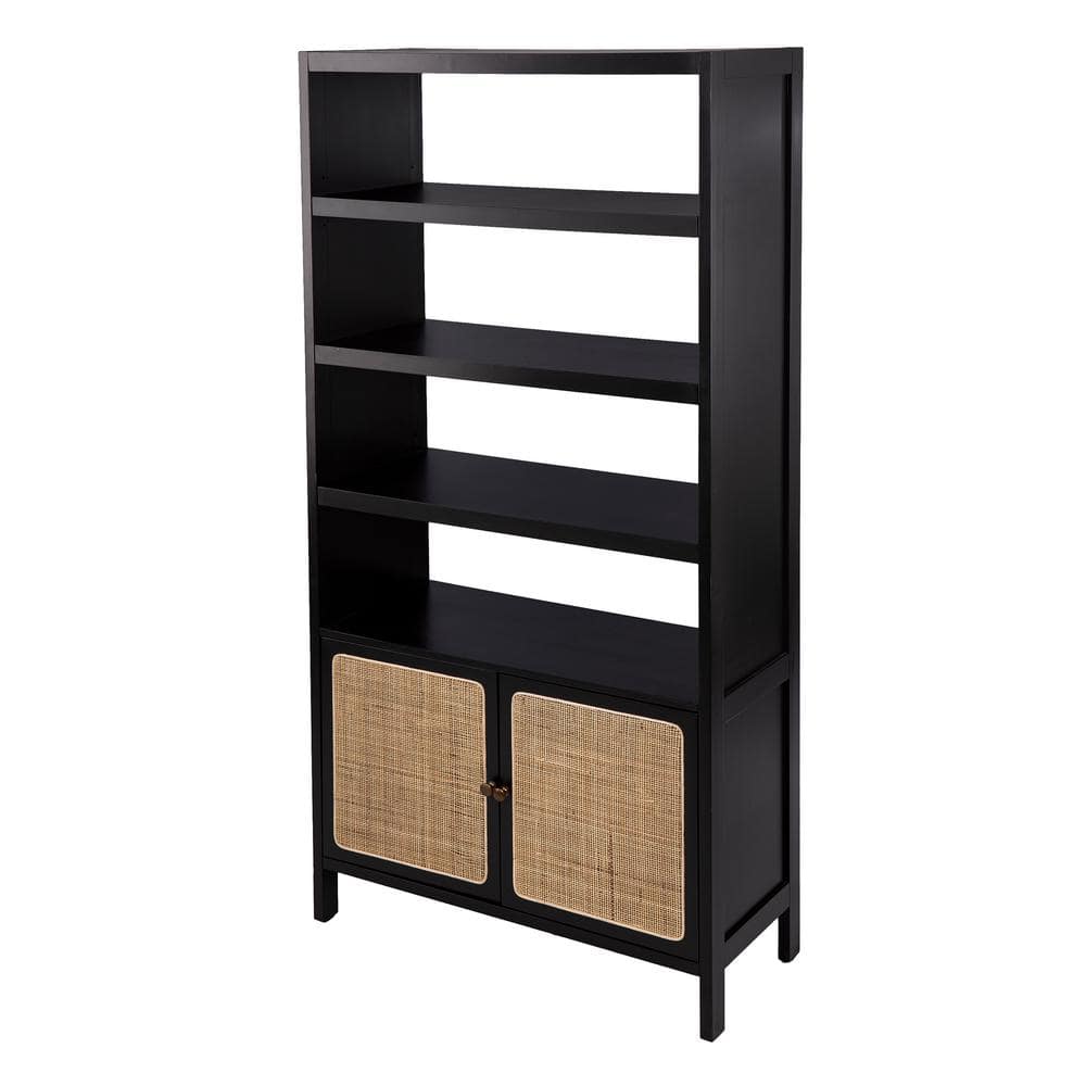 SEI FURNITURE Carondale 74 in. Wide Black 4-shelves Standard Bookcase HD109619