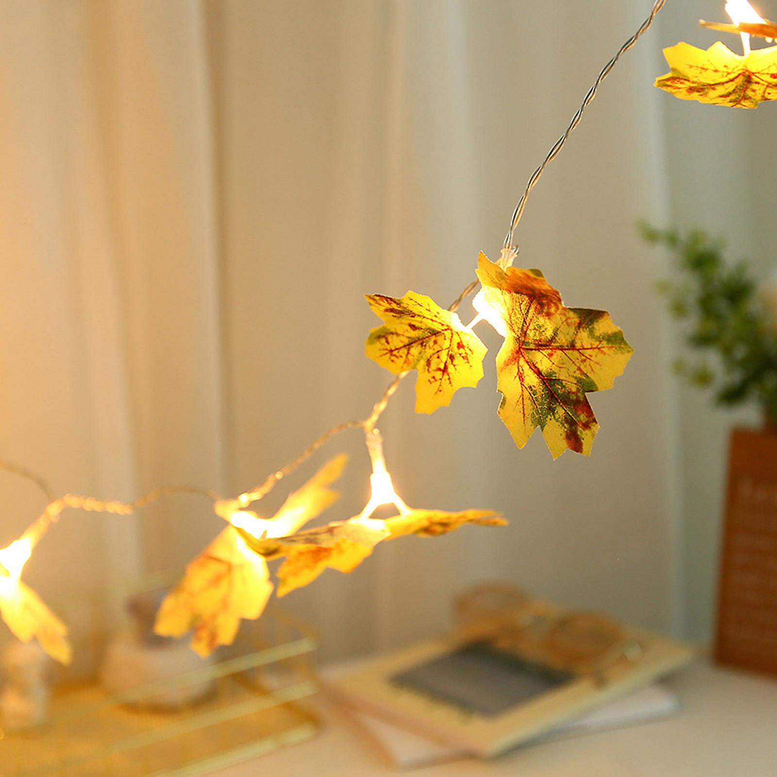 10led Simulation Yellow Maple Leaves Shape String Lights Copper Wire Light Home Outdoor Garden Decoration