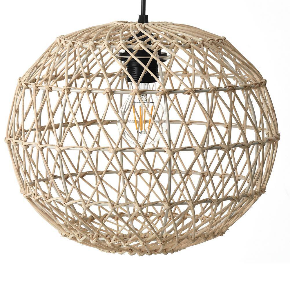 Hampton Bay Ashville 1-Light Brown Rattan Solar LED Outdoor Pendant Light with Remote Solar Panel 99100