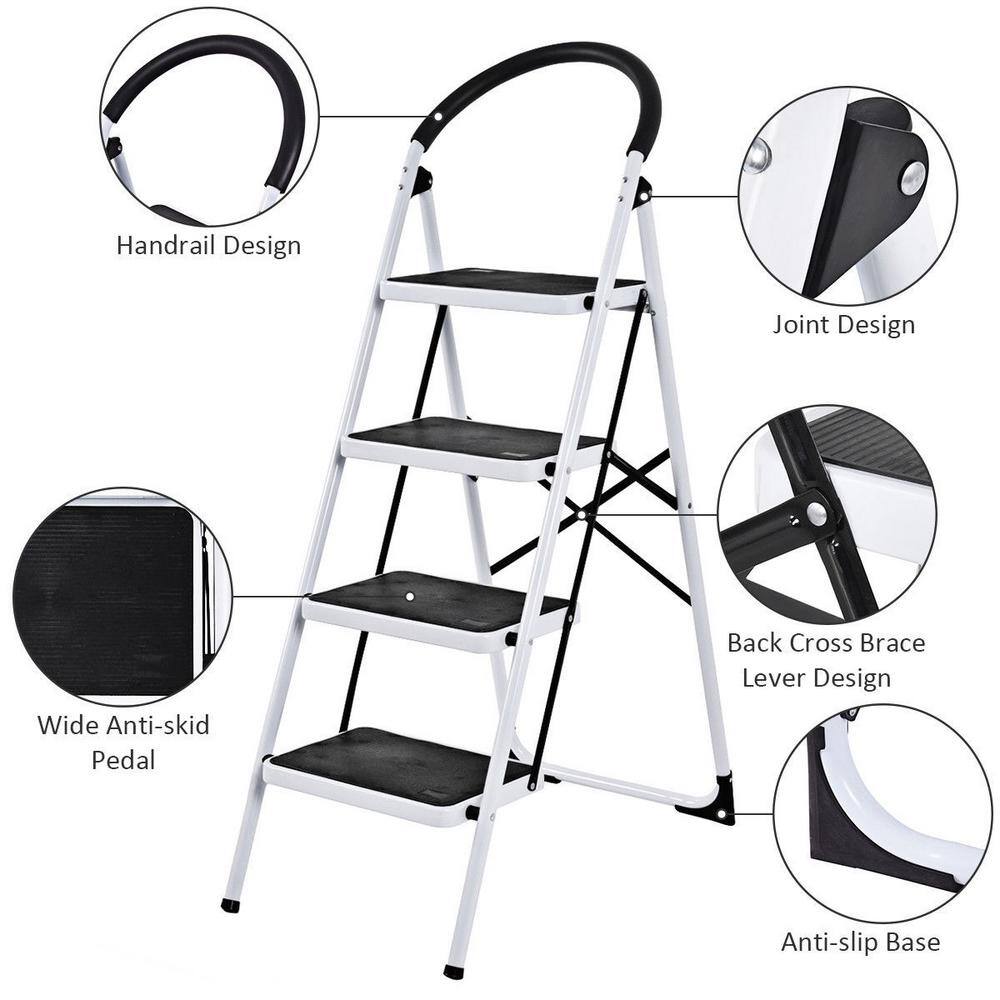 ANGELES HOME 4.58 ft. Steel Foldable 4 Step Ladder (10 ft. Reach) 330 lbs. Load Capacity Type IA Duty Rating 8CKTL35-311