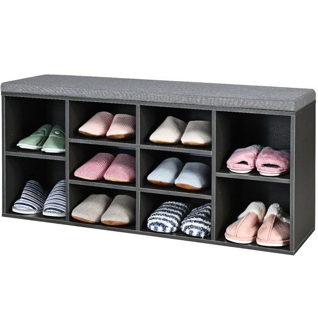 Costway Entryway Padded Shoe Storage Bench 10 cube Organizer Bench Adjustable