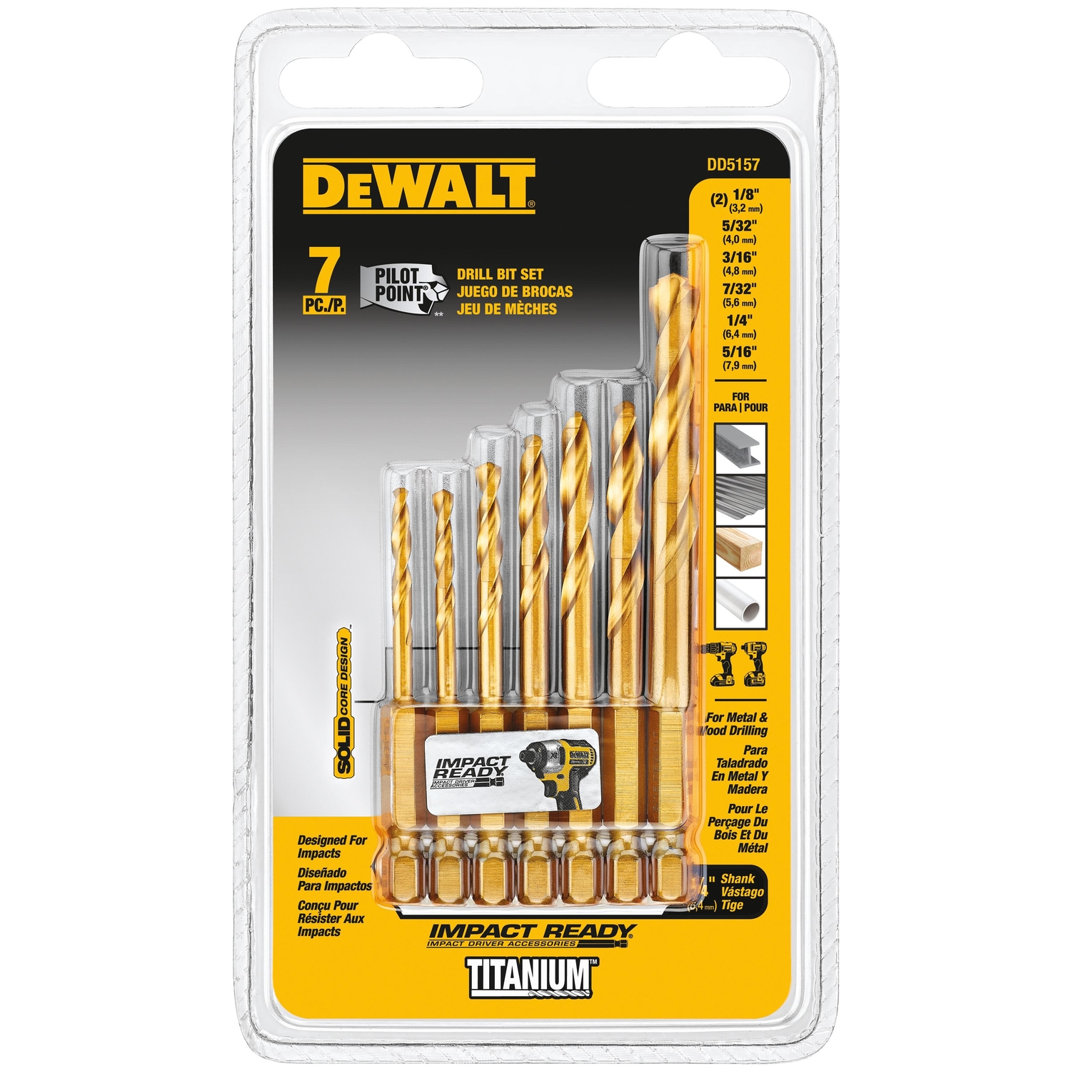 DW Titanium Impact Ready Drill Bit Set 7 pc