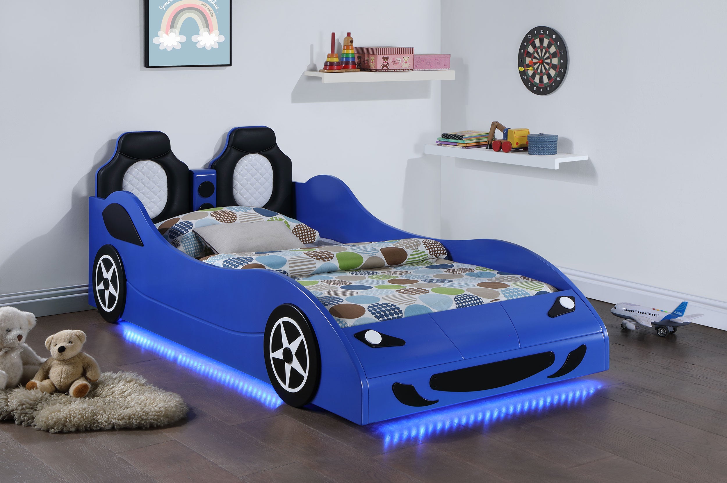 Cruiser Car Themed Twin Bed With Underglow Lights Blue-400478