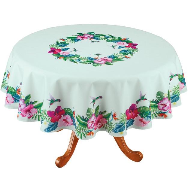 Collections Etc Colorful Tropical Hummingbird Printed Tablecloth Round