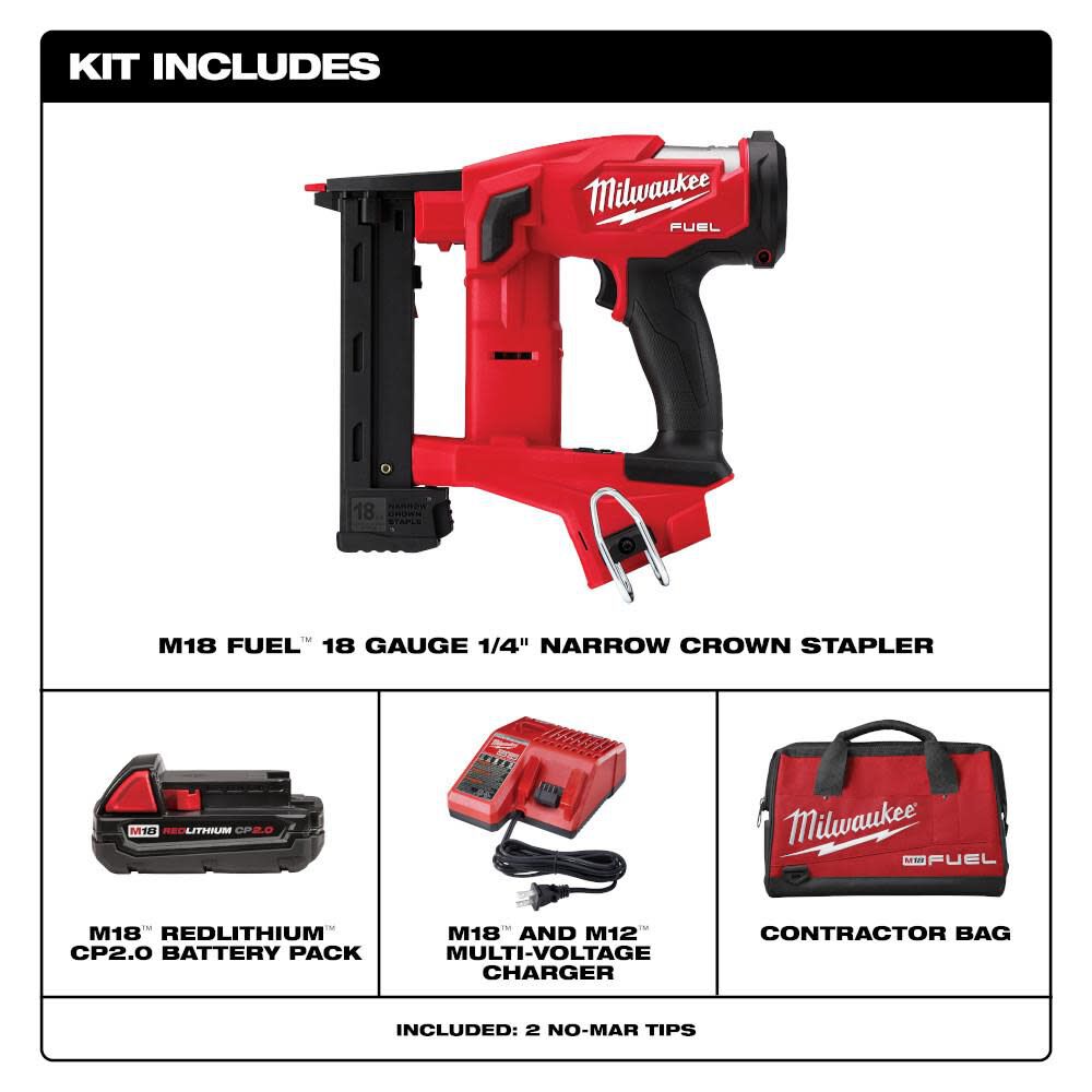 Milwaukee M18 FUEL 18 Gauge 1/4 in. Narrow Crown Stapler Kit 2749-21CT from Milwaukee