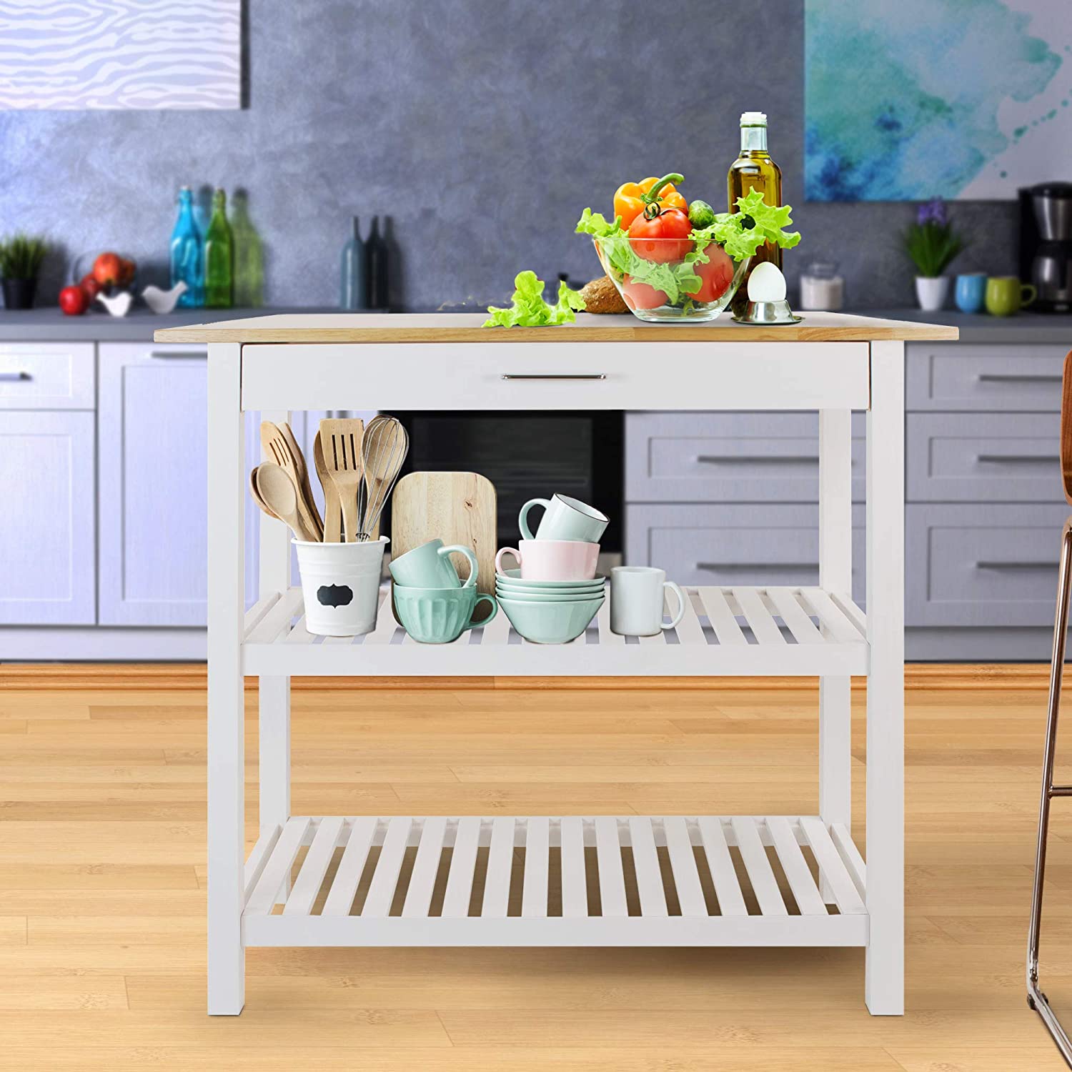 Casual Home White Wood Base with Wood Top Kitchen Island (20-in x 40-in x 36.5-in)