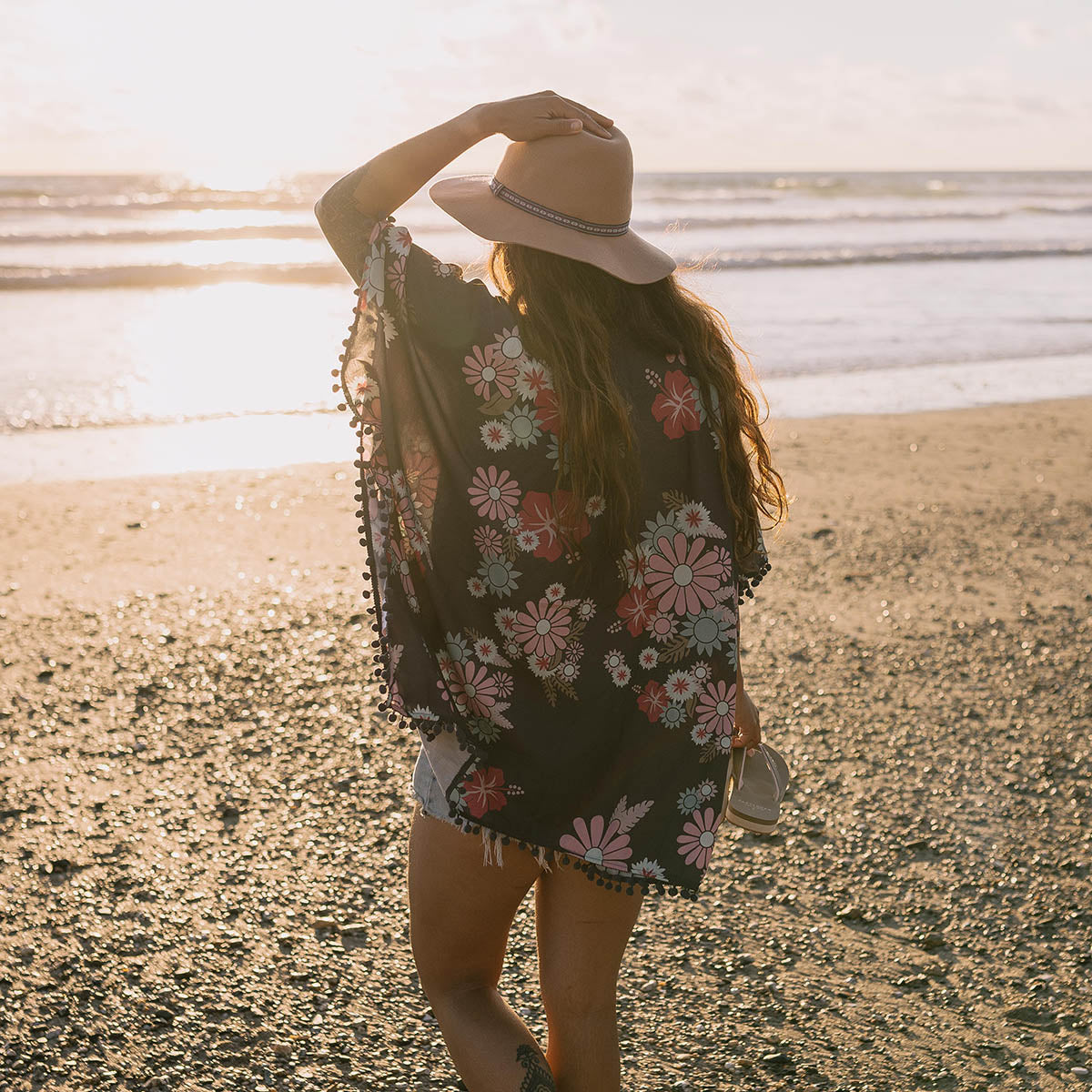 Brook Shawl - Black Flower Burst