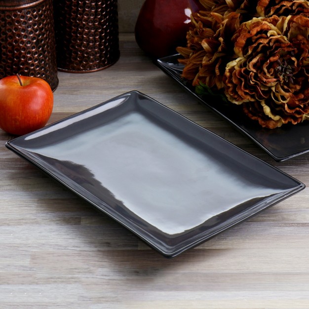 Gibson Home Urban Cafe 2 Piece 12 Inch Rectangle Stoneware Platter Set In Gray